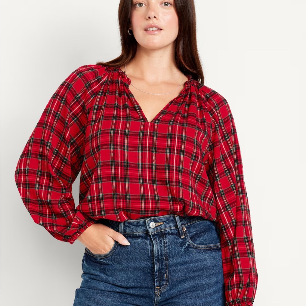 Old Navy Split Neck Seersucker Top Sz M